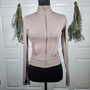 90 Degree Women’s Size XS Small Taupe Full Zip Workout Jacket Thumb Hole Pockets
